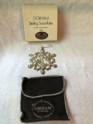Vintage Gorham Limited Edition Sterling Silver Snowflake Ornament Box & Bag 1979