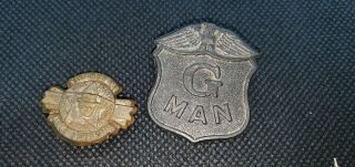 3 Pins Lt - 1939 Dick Tracy Secret Service Girls Divison And A G - Man Vtg Toy Badge