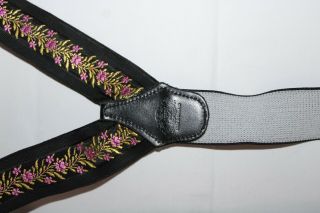 Regent Made In England Black W/ Pink Flowers Suspenders Braces Vintage