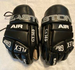 Rare Vintage Black Leather Easton Air Gx149 Pro Stock Hockey Gloves 14 "