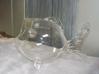 Vintage Mid Century Modern Clear Art Glass Fish Bowl Vase Hand Blown Empoli