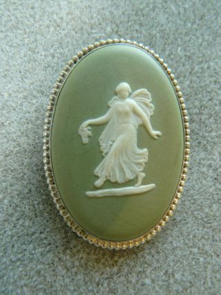 Vintage Wedgewood Green Jasperware Sterling Silver Pin England