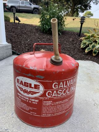 Vintage Red Gas Gasoline Can Eagle 5 Gallon Galvanized Metal Tank Model Sp 5 Usa