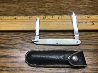 Vintage Folding Knife Schrade Cut Co Walden Ny With Leather Pouch