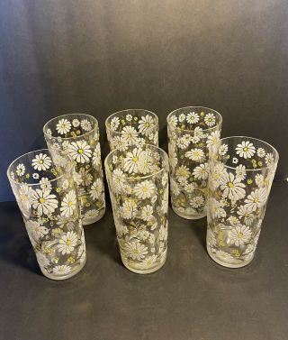 Vintage Embossed Mcm Culver Daisy Set Of 6 Highball Glasses