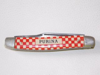 Vintage Kutmaster Purina Checkerboard Folding 3 Blade Pocket Knife