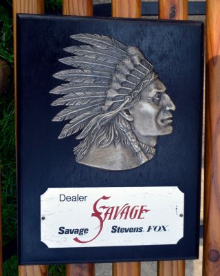 Vintage Savage Dealer Plaque Stevens Fox