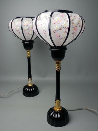 Japanese Vintage Pair Wood Lantern Lamp Room Light Hina Doll Butsudan Chochin Nr