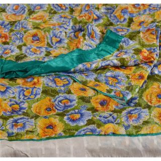 Sanskriti Vintage Green Sarees Blend Crepe Printed Sari Decor 5 Yard Fabric