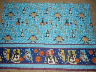 LN Vintage Disney LOONEY TUNES Space Jam Basketball Twin Flat bed Sheet {Fabric} 3