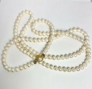Vintage Cultured White Pearl Necklace 7 - 8mm Single Strand Length Of 41 " Elegant