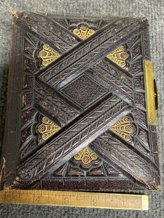 Vintage 1800’s Photo Album Tooled Leather Bound With 20 Photos And Tintypes ￼