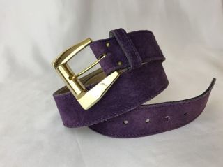 Vtg Purple Suede Leather Western Belt Gold Buckle Women 