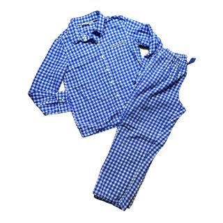Womens Vintage Ll Bean Blue/white Plaid Flannel Pajama Set Top/pants Medium Euc