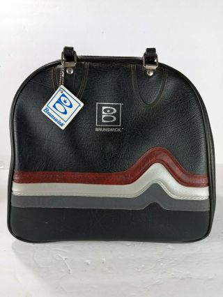 Vintage Brunswick Black Leather Bowling Ball Bag With Metal Rack Great Shape