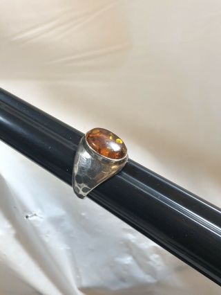 Vintage Hammered Sterling Silver Amber Cabochon Ring Size 7.  5 Reserved