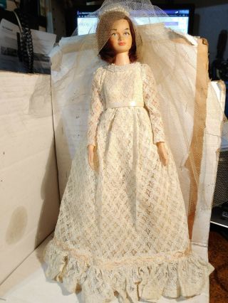 Vintage 1963 Remco Judy Littlechap 13.  5 " Jointed Vinyl Doll In Wedding Dress