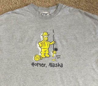 Vintage The Simpsons Homer Simpson Homer,  Alaska Fishing Gray T - Shirt Size Xxl