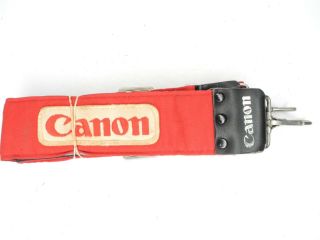 Canon Vintage Red / White Camera Neck Strap W/ Metal Clips For Slr / Dslr