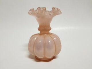 Vintage Fenton Melon Vase Pink Glass Ruffled Rim 6 "