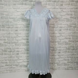 Vintage Nancy King Lingerie Light Blue Nylon Full Length Nightgown Lace Trim 2