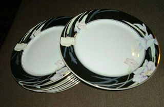 8 Vintage Mikasa Charisma Black 10 1/2 " Dinner Plates - Japan -