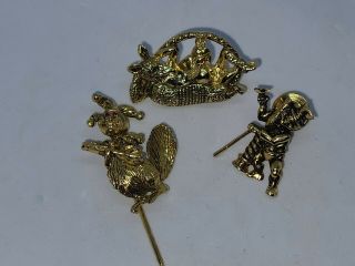 Vintage (3) Royal Order Of Jesters Masonic Gold Tone Lapel Pins Roj