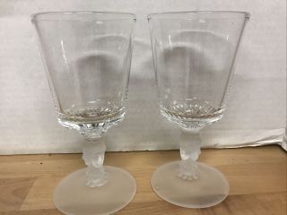 Vintage L.  G.  Wright Frosted Base Three Faces - Set Of 2 Water Goblets