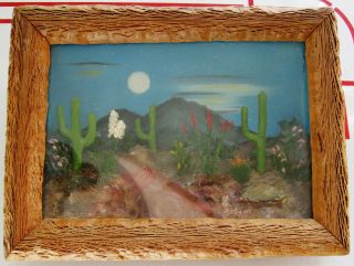 Lovely Vintage Landscape View Co Arizona 3d Cactus Desert Scene In Relief 8 1/4 "