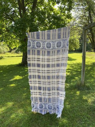 Vintage 30s Blue Gray Stripe Double Long Camp Blanket Soft Faded Thrashed