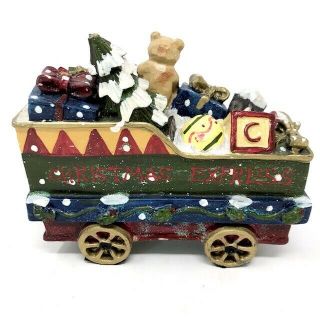 Christmas Express Toy Train Stocking Holder Hanger Teddy Bear Glittery Vintage 2