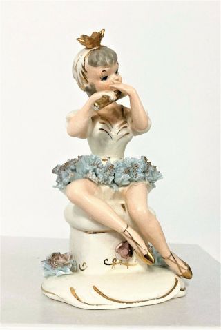 Vintage L & M Porcelain Princess Ballerina Figurine Playing Flute Gold Crown