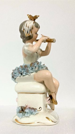 Vintage L & M Porcelain Princess Ballerina Figurine Playing Flute Gold Crown 2