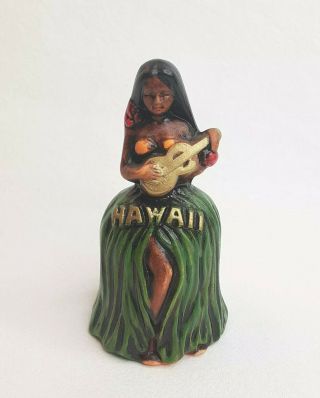 Vintage Hula Girl Grass Skirt Ukelele Hawaii Souvenir Ceramic Bell Rb Japan