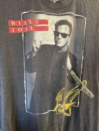 Vtg 1989 - 90 Billy Joel Storm Front Concert Tour T Shirt LARGE Black Front Back 3