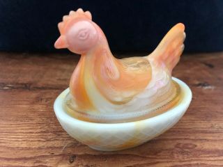 Vintage Boyd Glass Orange Slag Hen On Nest 3 1/4 " Marked 4