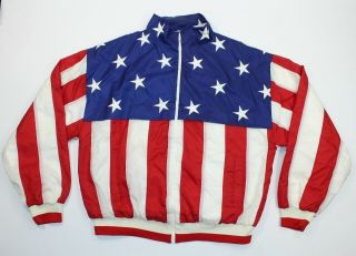 Vtg 90s Usa American Flag Stars Stripes Red White Blue Windbreaker Jacket Large