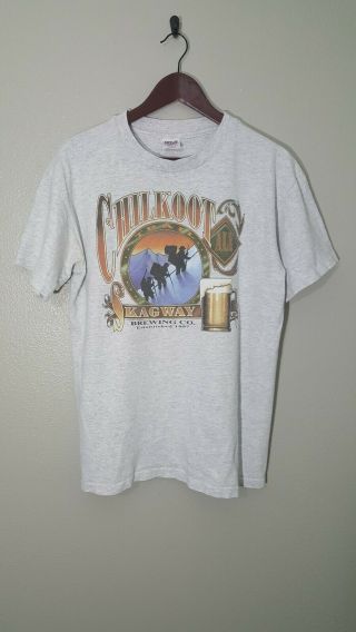 Vtg Skagway Brewing Co.  Chilkoot Ale Single Stitch Graphic T - Shirt Size Large