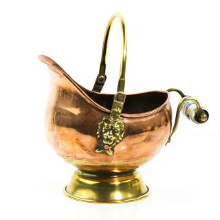 Stunning Vintage Copper Brass Lion Head Coal Scuttle