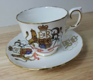 Vintage Crown Staffordshire Tea Cup Saucer Queen Elizabeth Ii Coronation 1953 A7