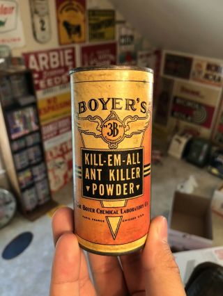 Vintage Boyer’s Ant Killer Powder Tin 4oz Advertising Can Paris Chicago Oil