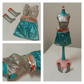 Vintage Barbie Zokko 1820 Silver Blue Lame Dress Belt & Boots