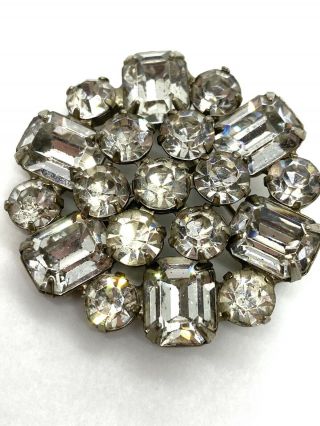 Vintage Signed Weiss Clear Rhinestone Brooch Pin W/ Emerald Cut & Round Crystals