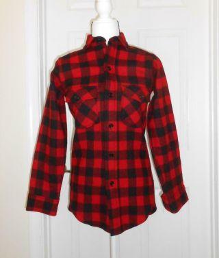 Vintage Ll Bean Shirt Jacket Xs Red Black Plaid Wool Blend Long Sleeves