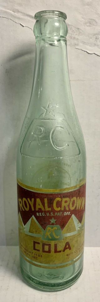 Vtg 1930s 1940s Royal Crown Rc Cola 12 Oz Bottle Kansas City Embossed