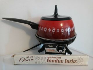 Vintage Oster Electric Fondue Pot Cooker Set Model 680 Series Retro Red