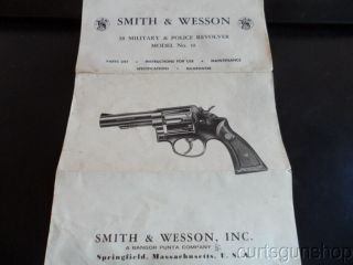1967 Vintage Smith & Wesson Model 10.  38 M&p Revolver Instruction Booklet