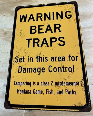 Warning Bear Traps Montana Vintage Rustic Retro Metal Sign 12 " X 18 "