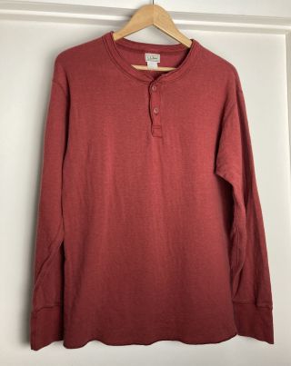 Ll Bean River Driver Wool Blend Henley Thermal Shirt Size Medium Burgundy Vtg