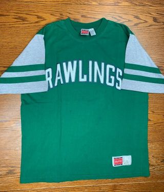Vintage 90s Rawlings " The Mark Of A Pro " Graphic Baseball Shirt Sz Xl Green Mlb